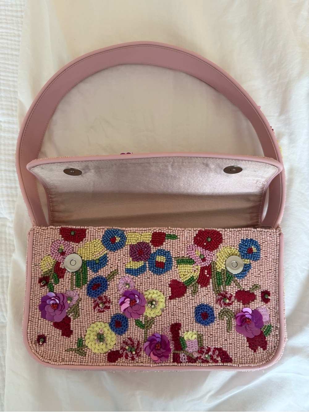 STAUD Tommy Pink Floral Beaded Shoulder Bag - Picture 9 of 11